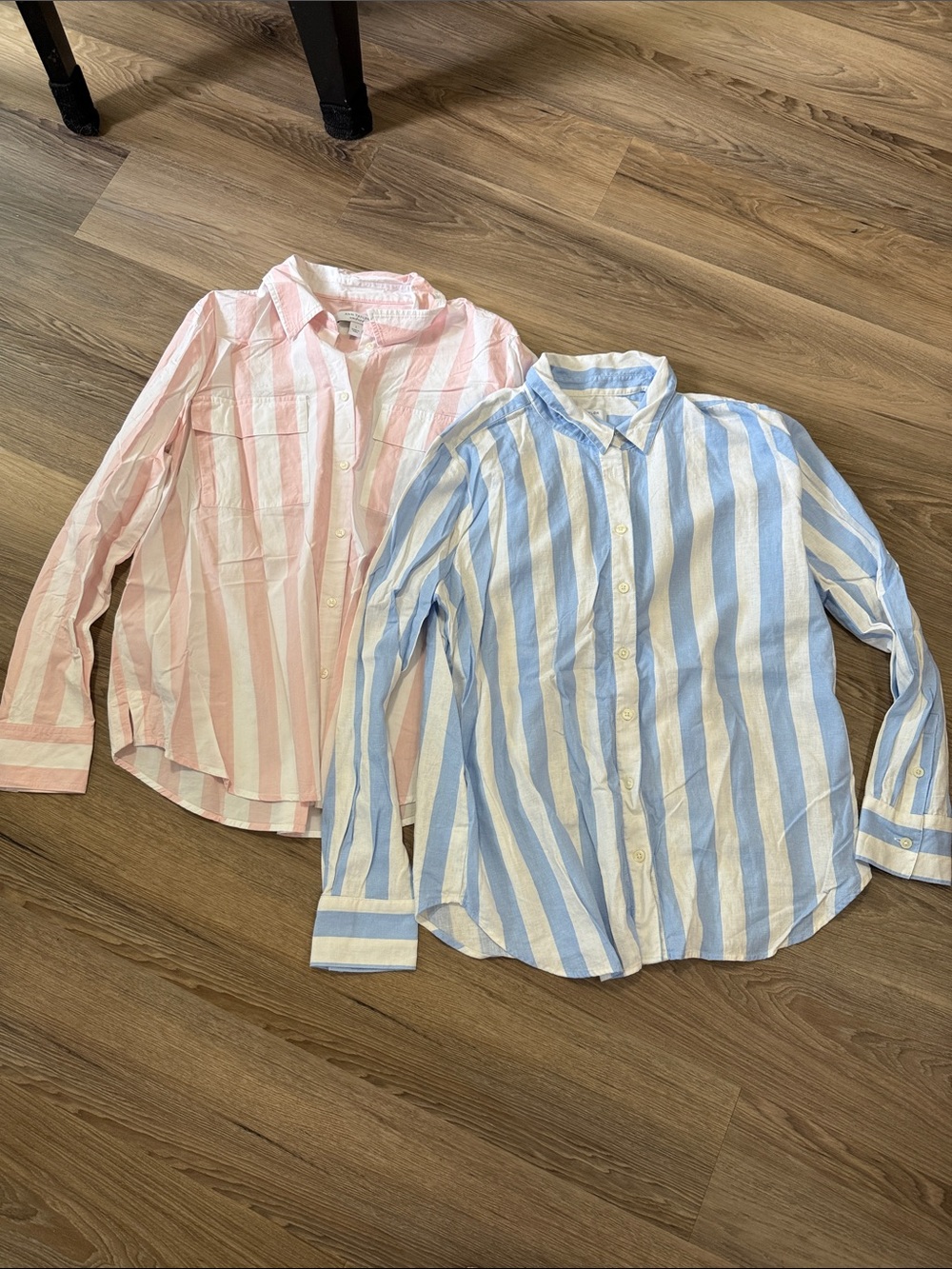 Set of 2 Ann Taylor Striped Button-Down Cotton Shirts - Blue / Pink